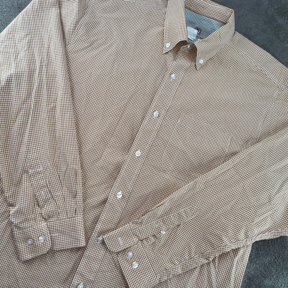 The Territory Ahead Shirt Mens L Tan Gingham Cotton Button Down Long Sleeve 3739